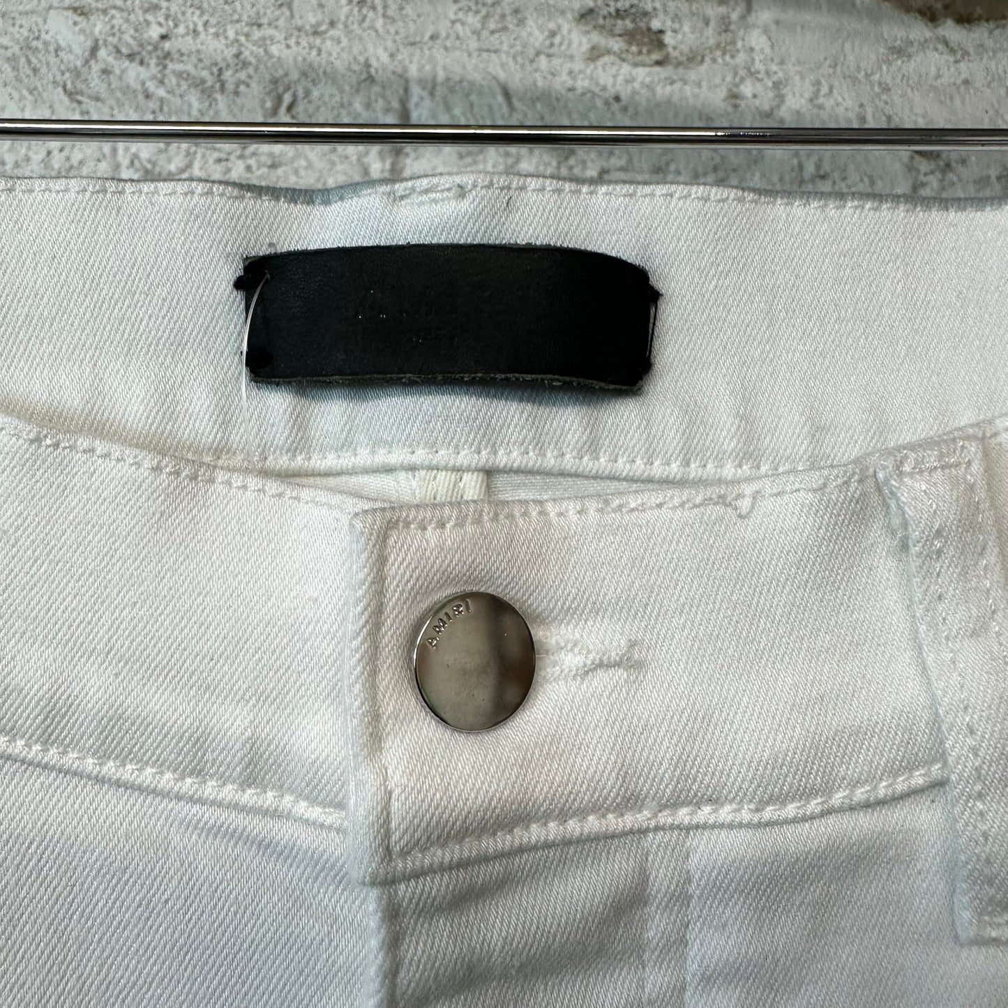 Amiri MX1 White Leather White Denim Jeans Sz 34