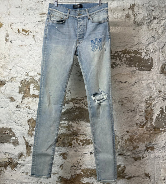 Amiri Knee Hole Blue AM Blue Denim Jeans Sz 30