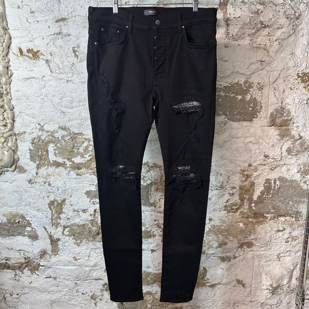 Amiri MX1 Black Paisley Black Denim Jeans Sz 36