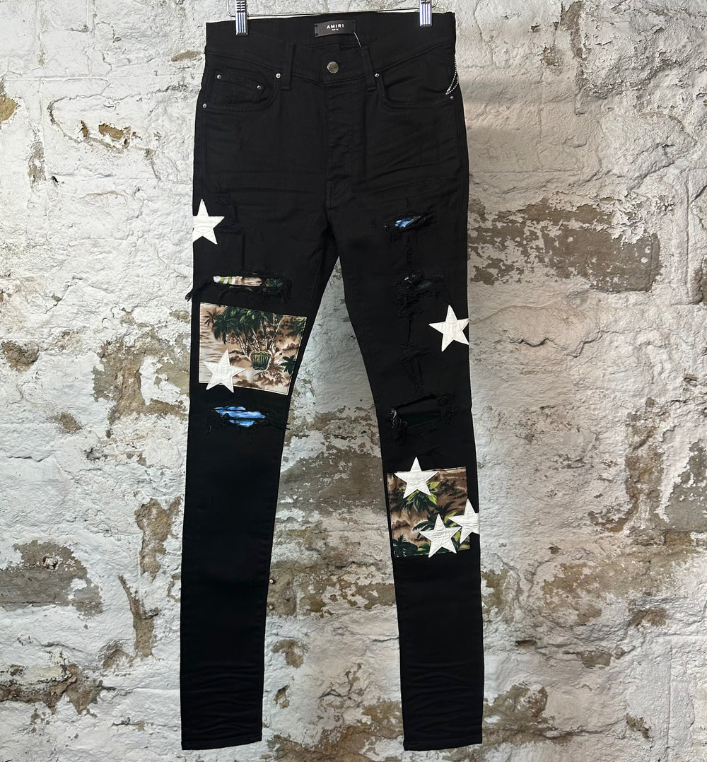 Amiri Hawaiian Art Patch Black Denim Jeans