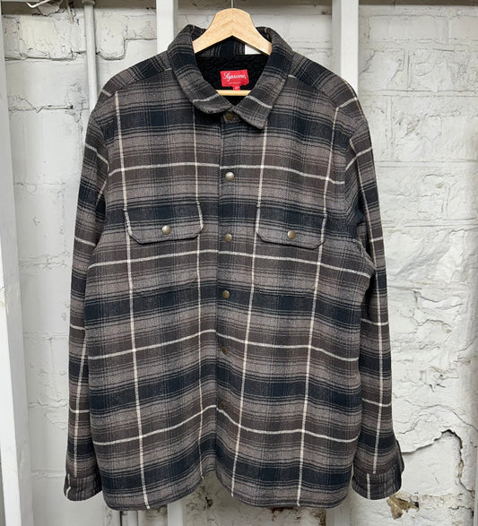 Supreme Plaid Sherpa Button Up Flannel Sz XL