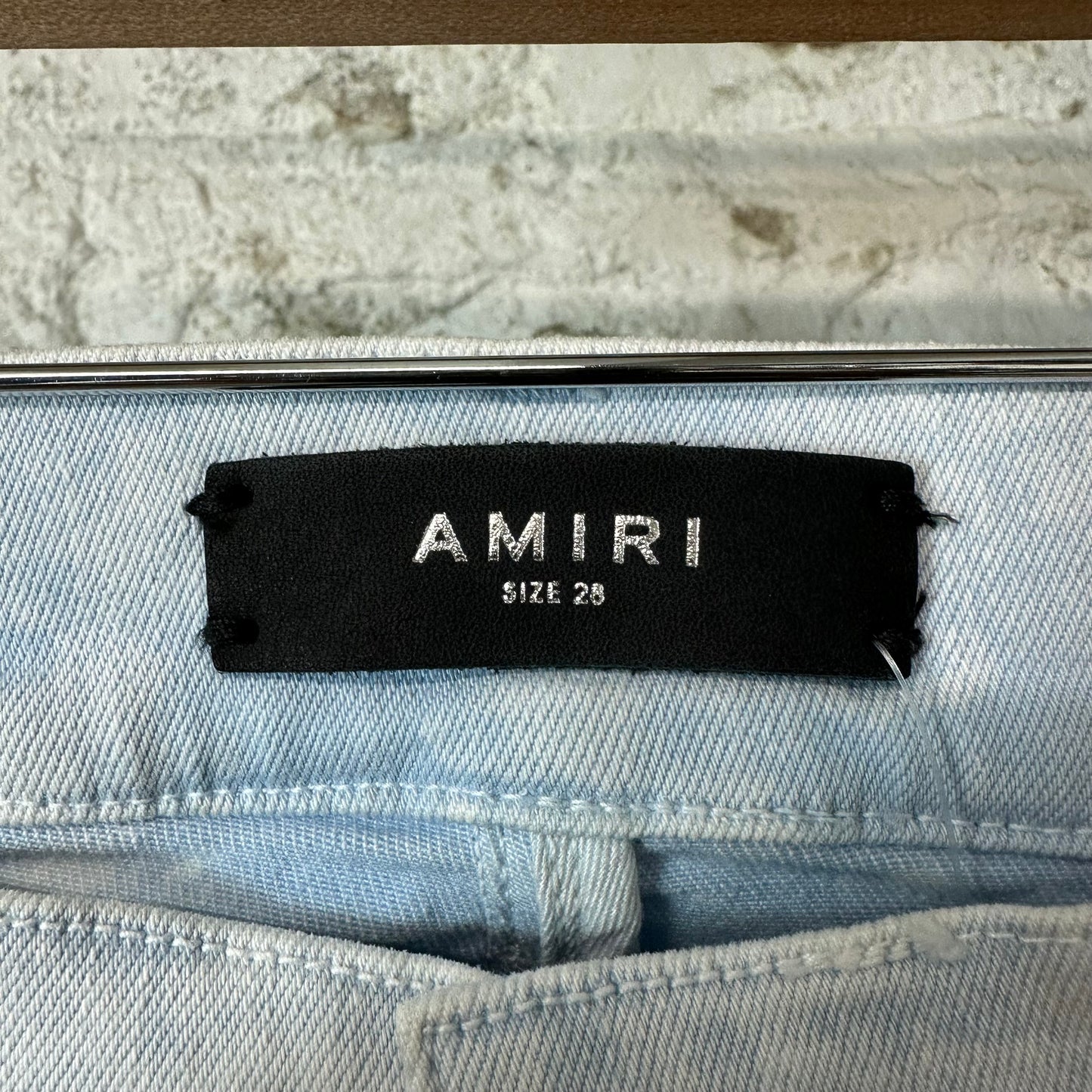 Amiri MX1 Blue Leather Mineral Wash Denim Jeans Sz 28