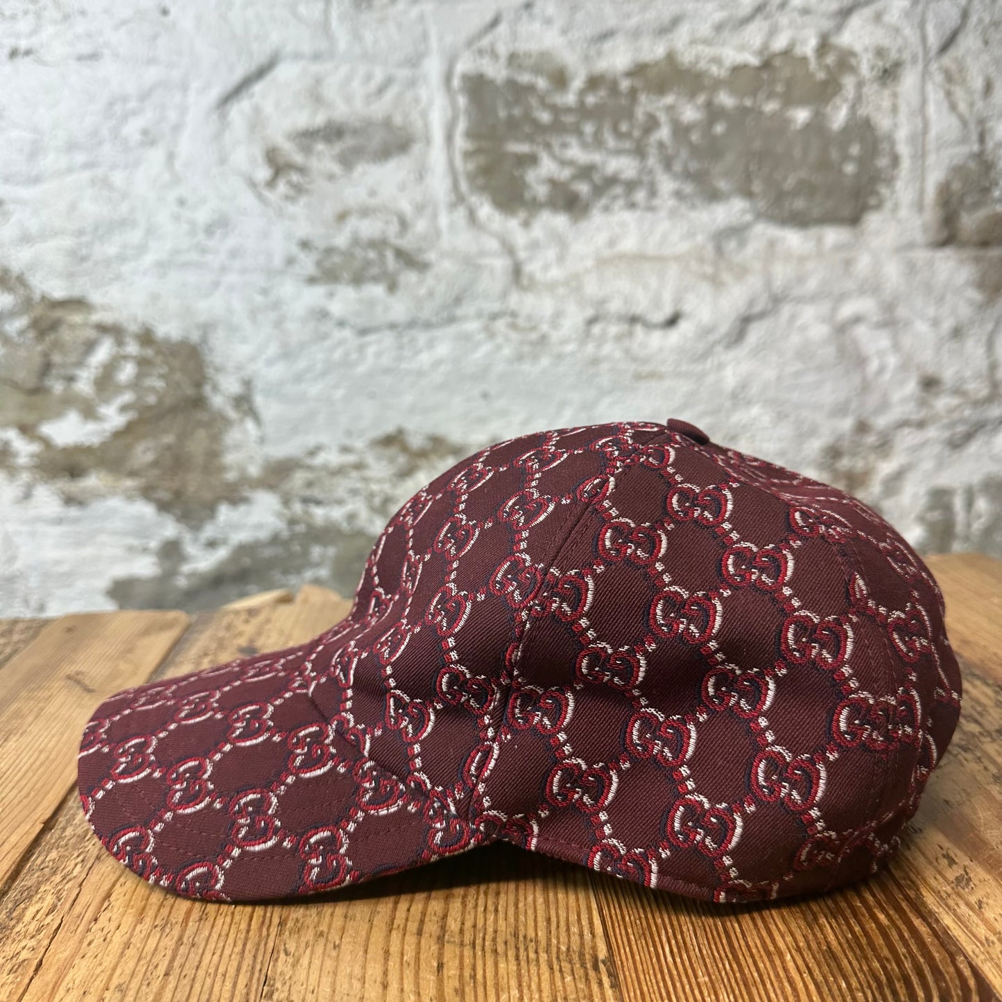 Gucci Red GG Monogram Maroon Hat Sz L