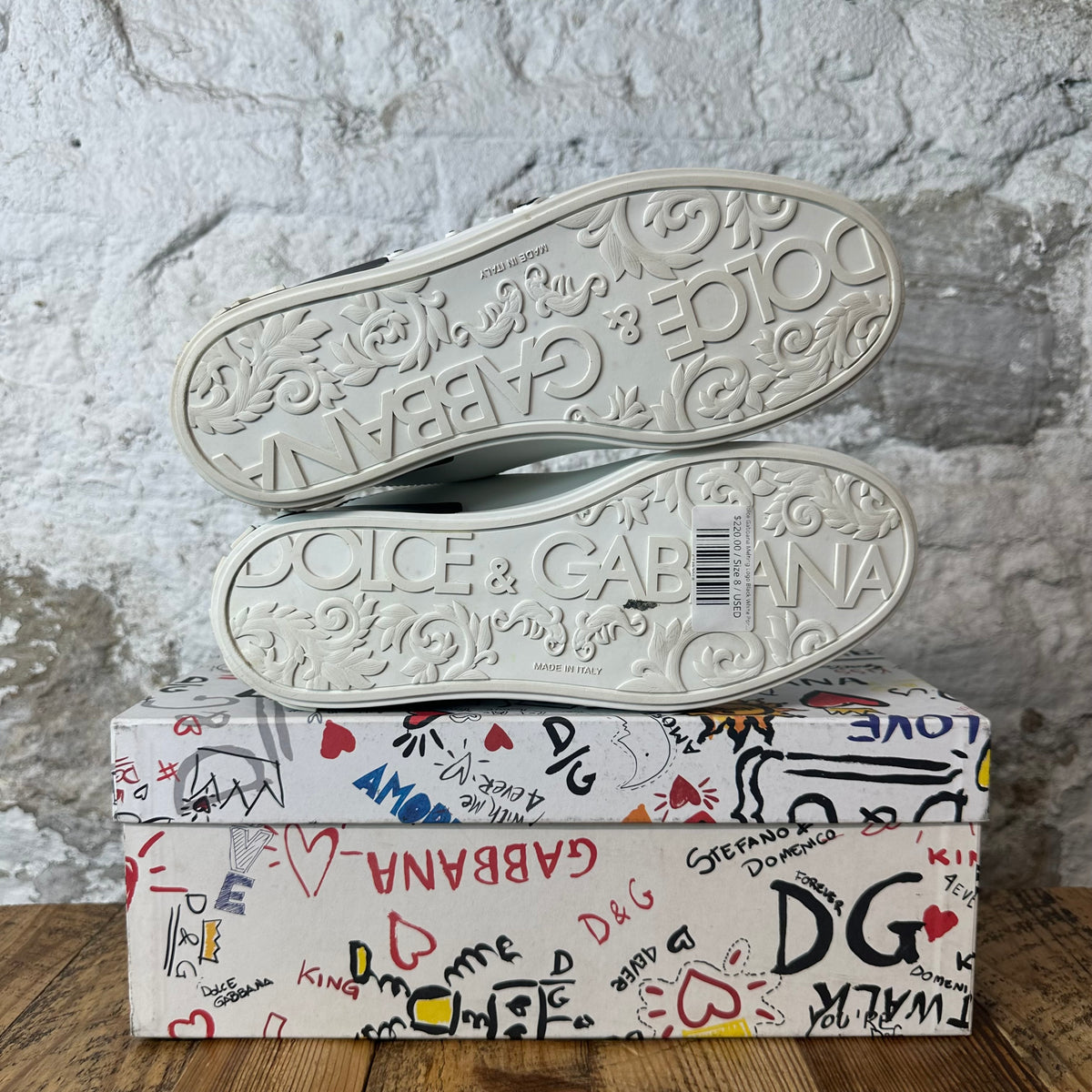 Dolce Gabbana Melting Logo Black White Portofino Sneaker Sz 8