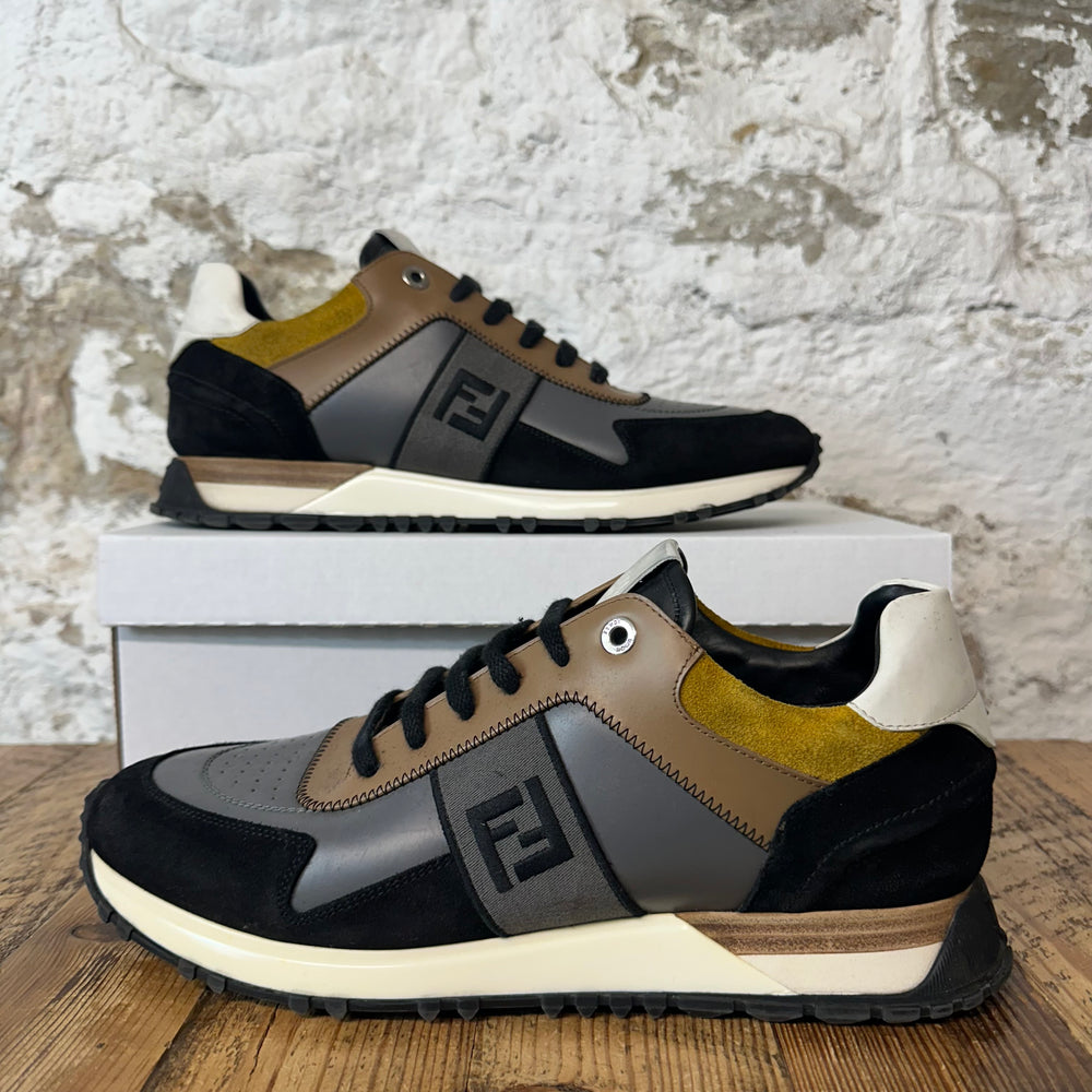 Fendi FF Logo Brown Grey Black Trainer Sneaker Sz 10