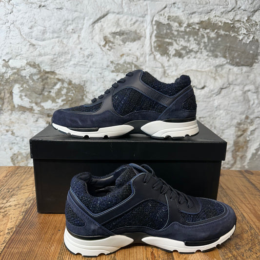 Chanel CC Navy Tweed Trainer Sneaker Sz 6.5 (39.5) DS
