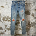 Amiri MX1 Cracked Orange Blue Denim Jeans Sz 29