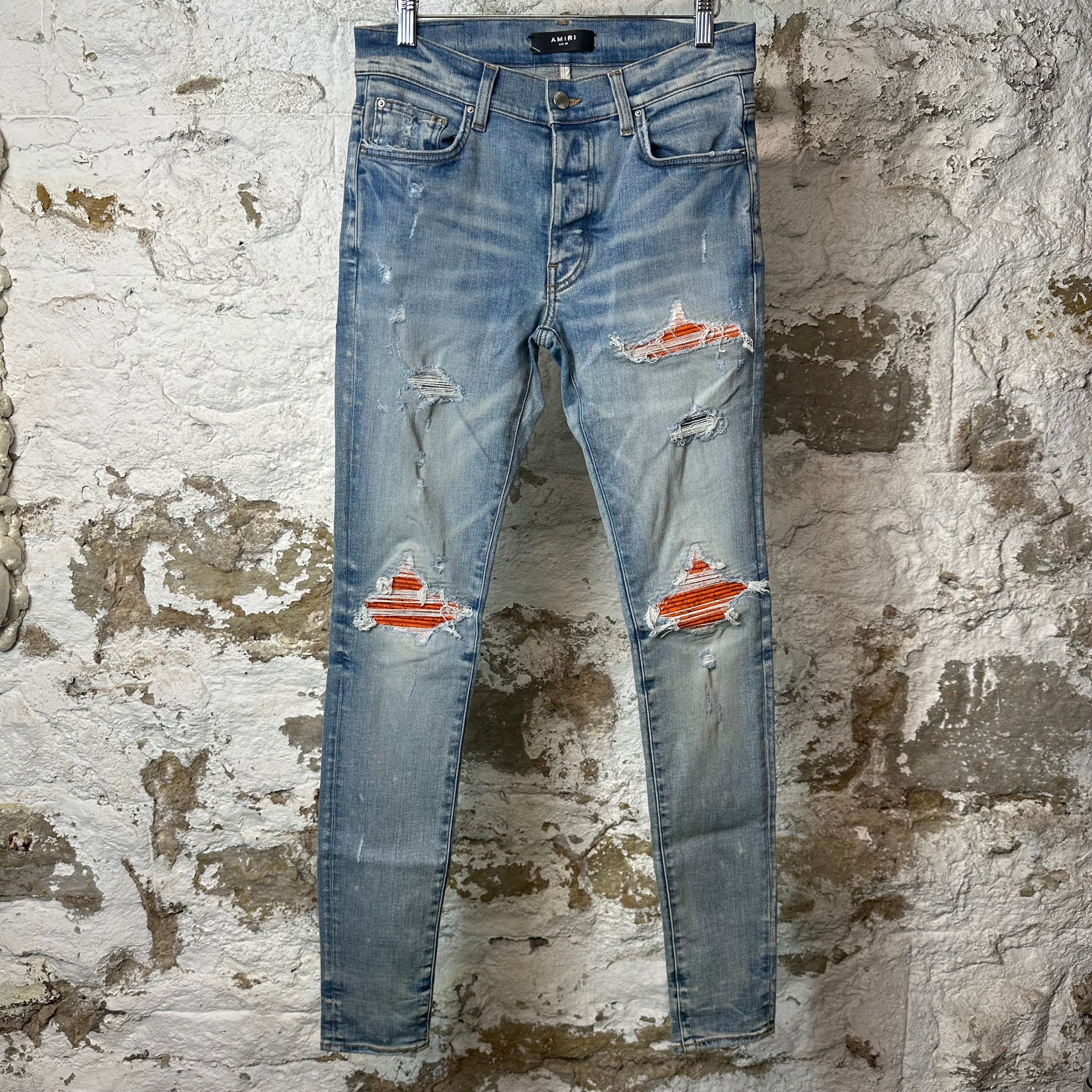 Amiri MX1 Cracked Orange Blue Denim Jeans Sz 29