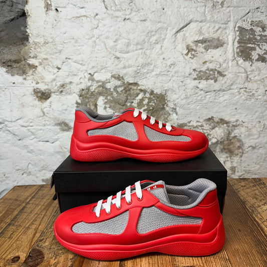 Prada Americas Cup Red Rubber Grey Sneaker Sz 8 (41) DS