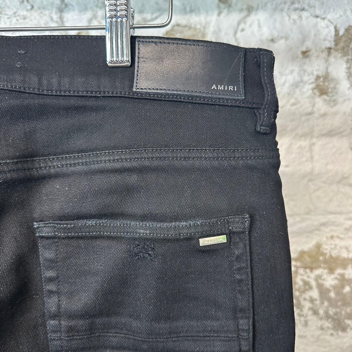 Amiri MX1 Black Leather Black Denim Jeans Sz 33
