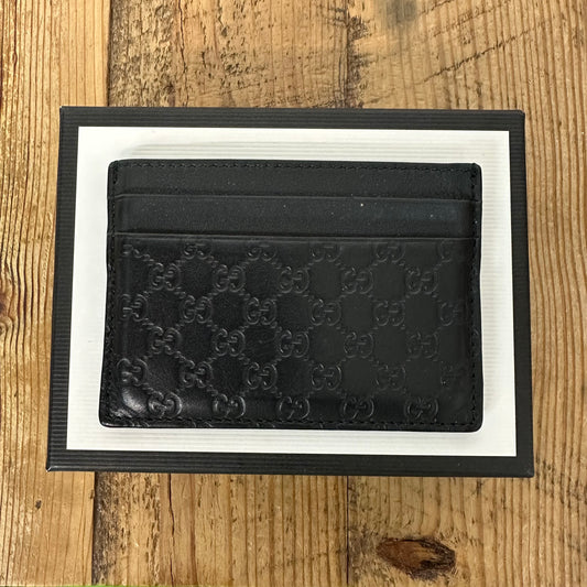 Gucci Microembossed Black Card Holder W/ Box