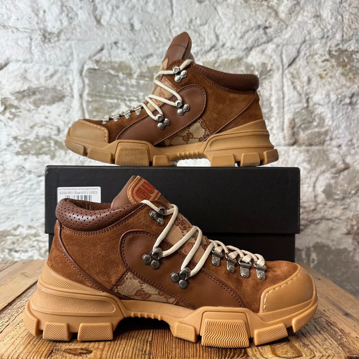 Gucci Flashtrek Brown GG Monogram Boot Sz 6.5
