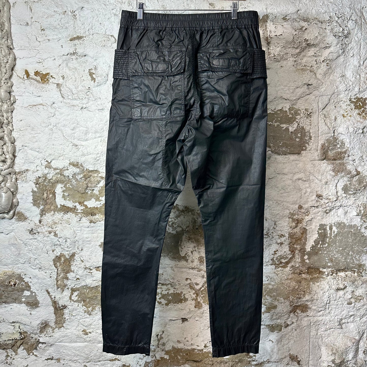 Rick Owens DRKSHDW Black Waxed Cargo Creatch Pants Sz M
