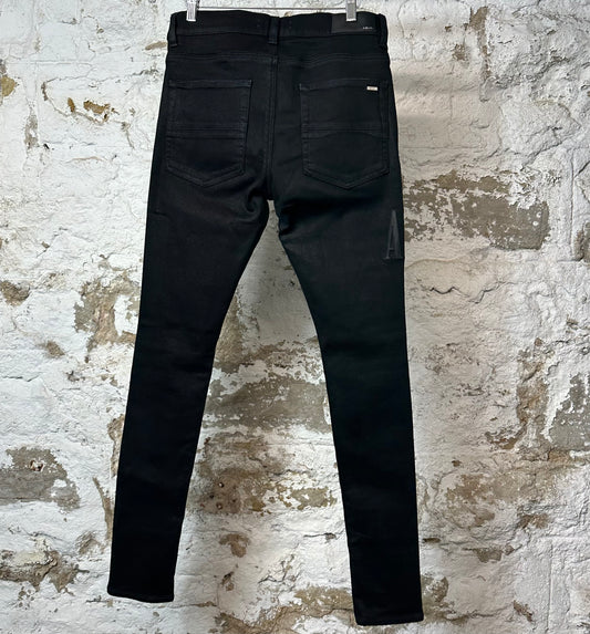 Amiri Black Core Logo Waxed Black Denim Jeans Sz 31