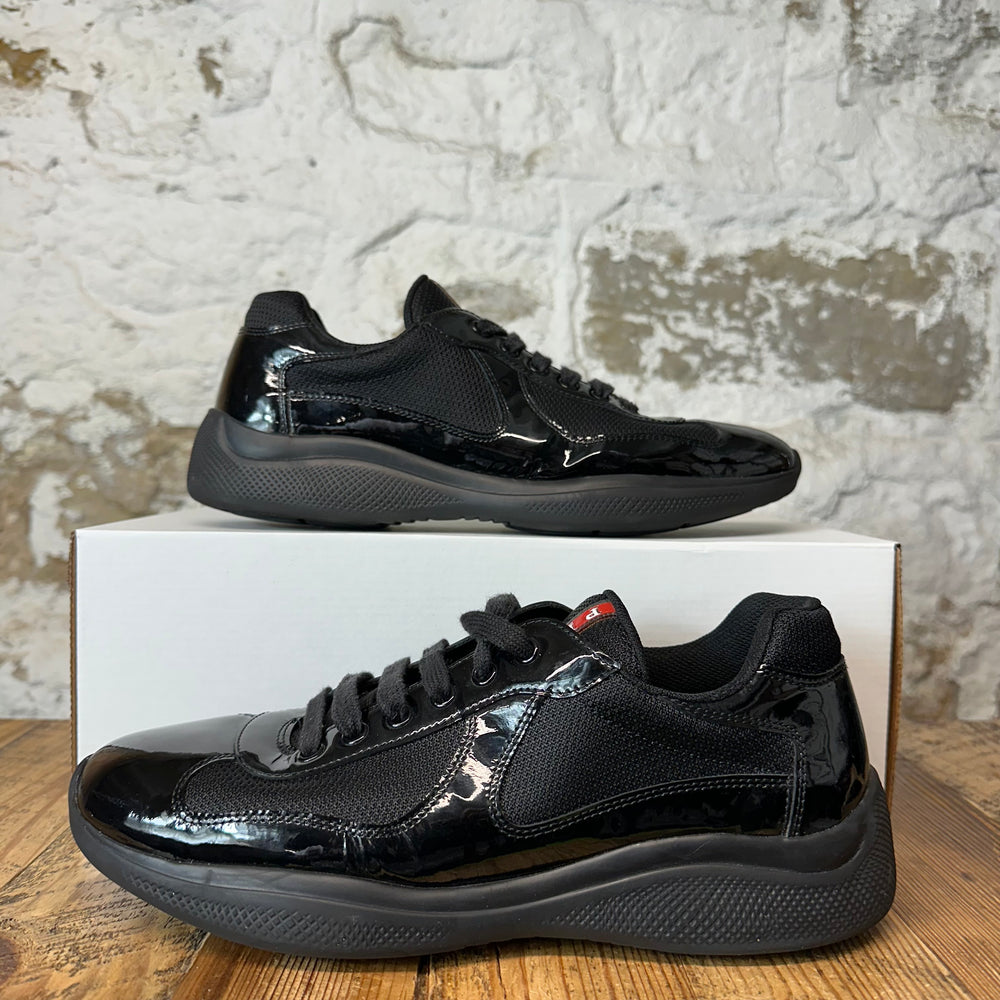 Prada Americas Cup Triple Black Patent Sneaker Sz 8.5