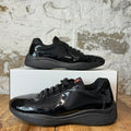 Prada Americas Cup Triple Black Patent Sneaker Sz 8.5