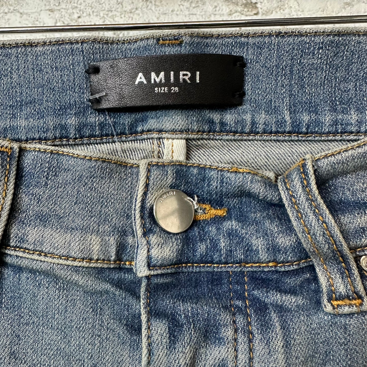 Amiri Embroidered Stagger Spell Blue Denim Jeans Sz 28