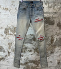 Amiri MX1 Red Suede Blue Denim Jeans Sz 28