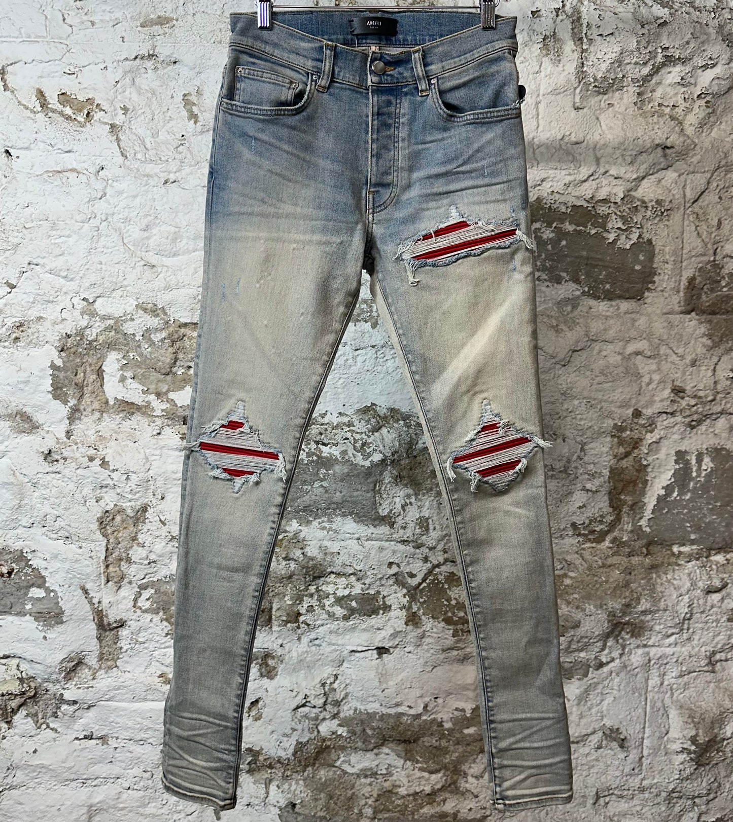 Amiri MX1 Red Suede Blue Denim Jeans Sz 28