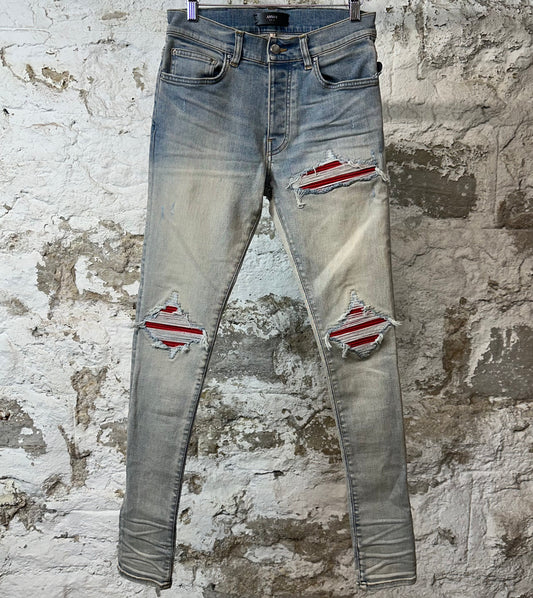Amiri MX1 Red Suede Blue Denim Jeans Sz 28