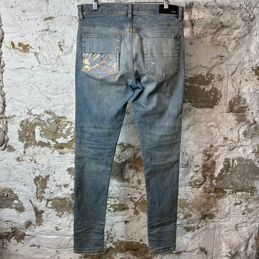 Amiri MX1 Crane Patch Blue Denim Jeans Sz 33