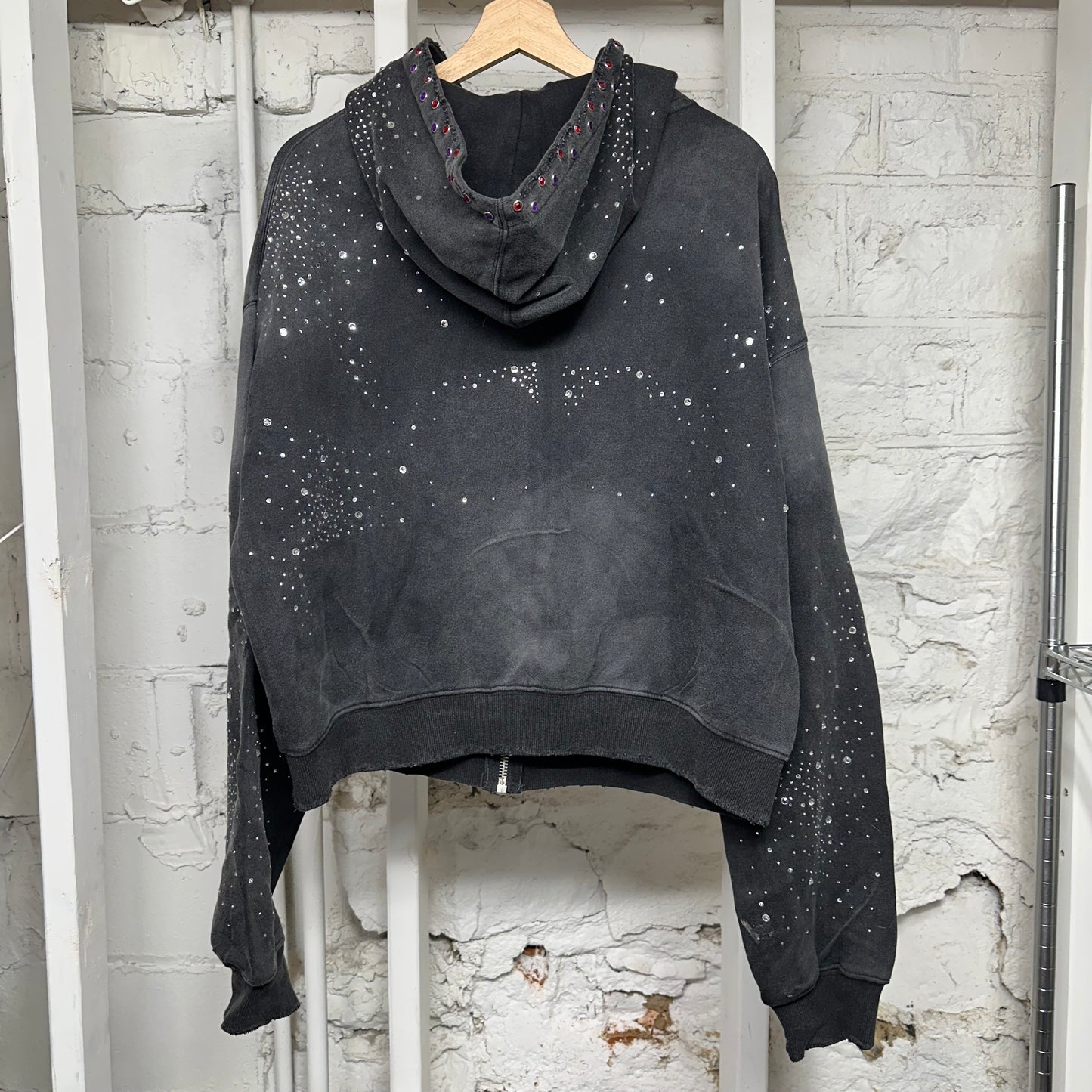 Vale Black Rhinestone Spellout Hoodie Sz M