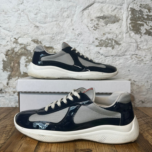 Prada Americas Cup Navy Patent Grey White Sneaker Sz 10.5