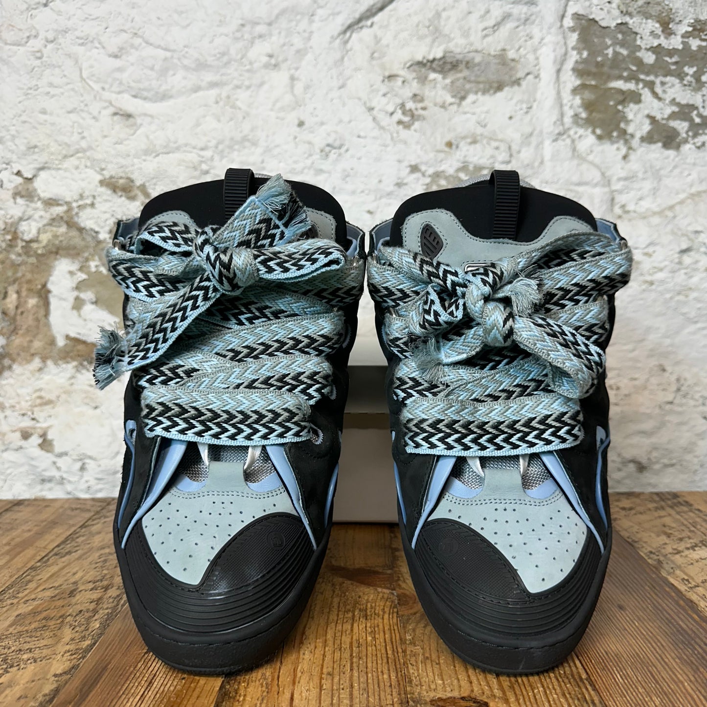 Lanvin Curb Blue Black Lace Blue Black Sneaker Sz 15 (48) No Box
