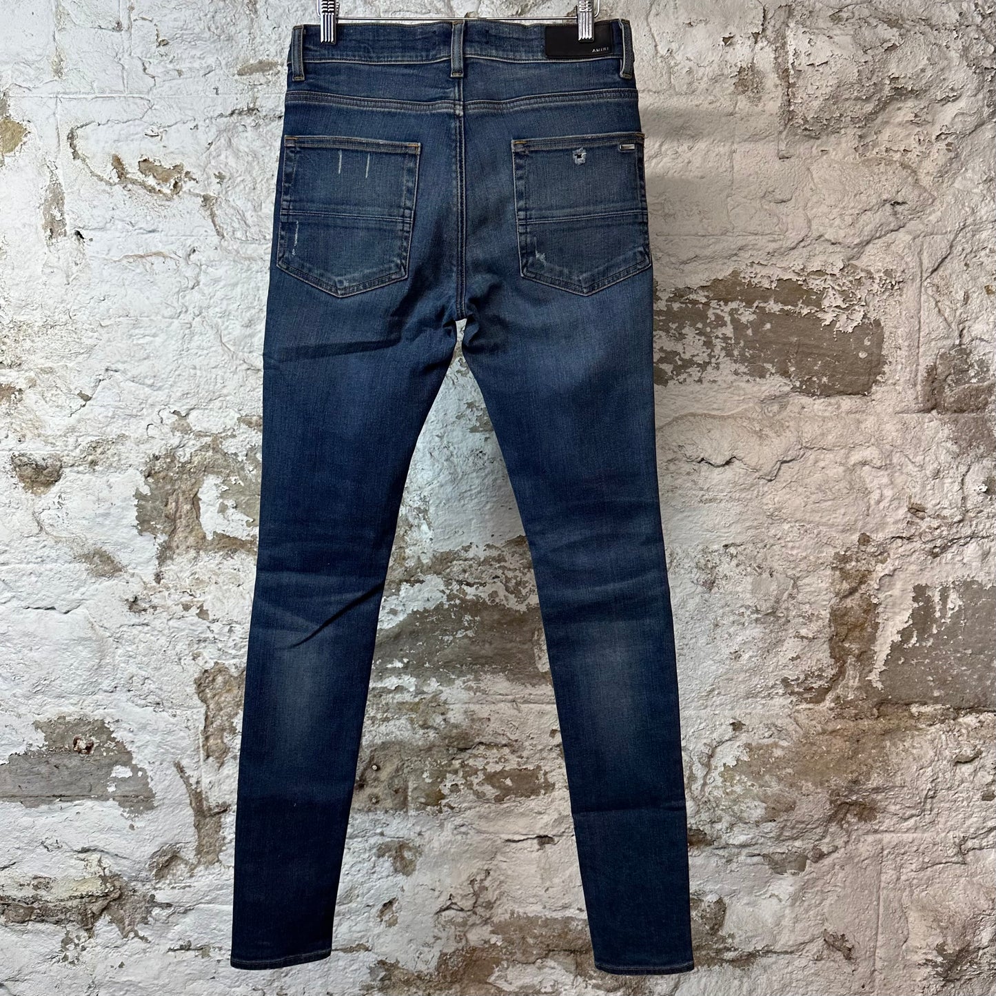 Amiri MX1 Black Leather Dark Blue Denim Jeans Sz 30