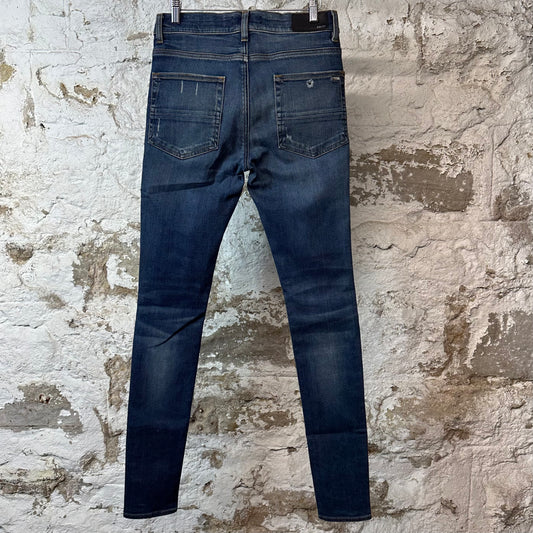 Amiri MX1 Black Leather Dark Blue Denim Jeans Sz 30