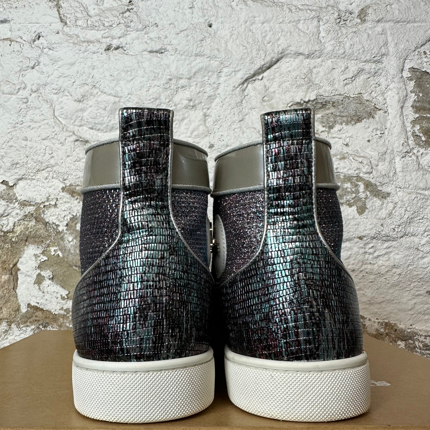 Christian Louboutin High Blue Silver Spike Sneaker Sz 12.5 (45.5)