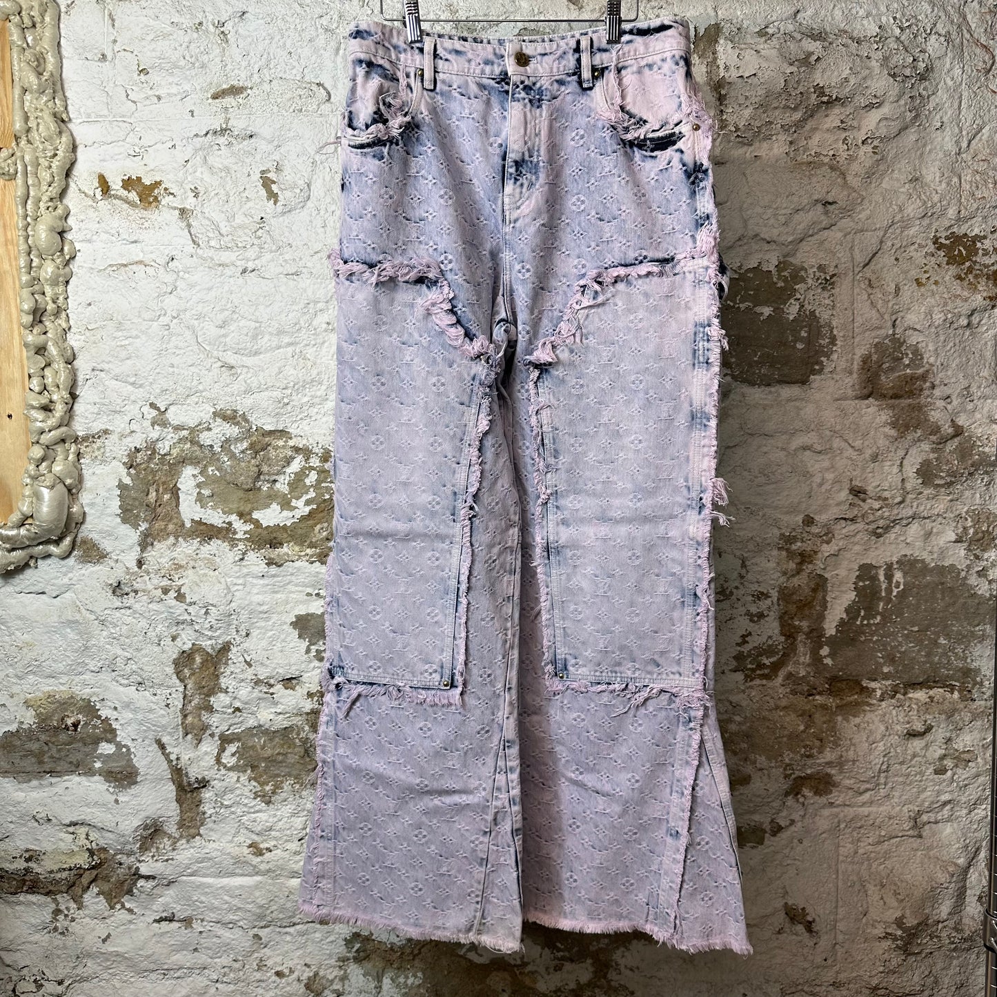 Louis Vuitton Frayed Monogram Double Knee Carpenter Jeans Sz 30
