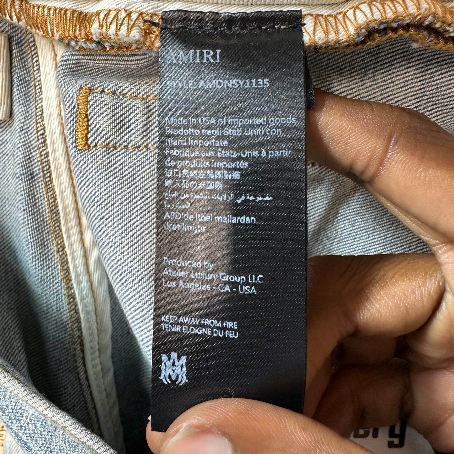 Amiri MX1 Green Suede Light Blue Denim Jeans Sz 30