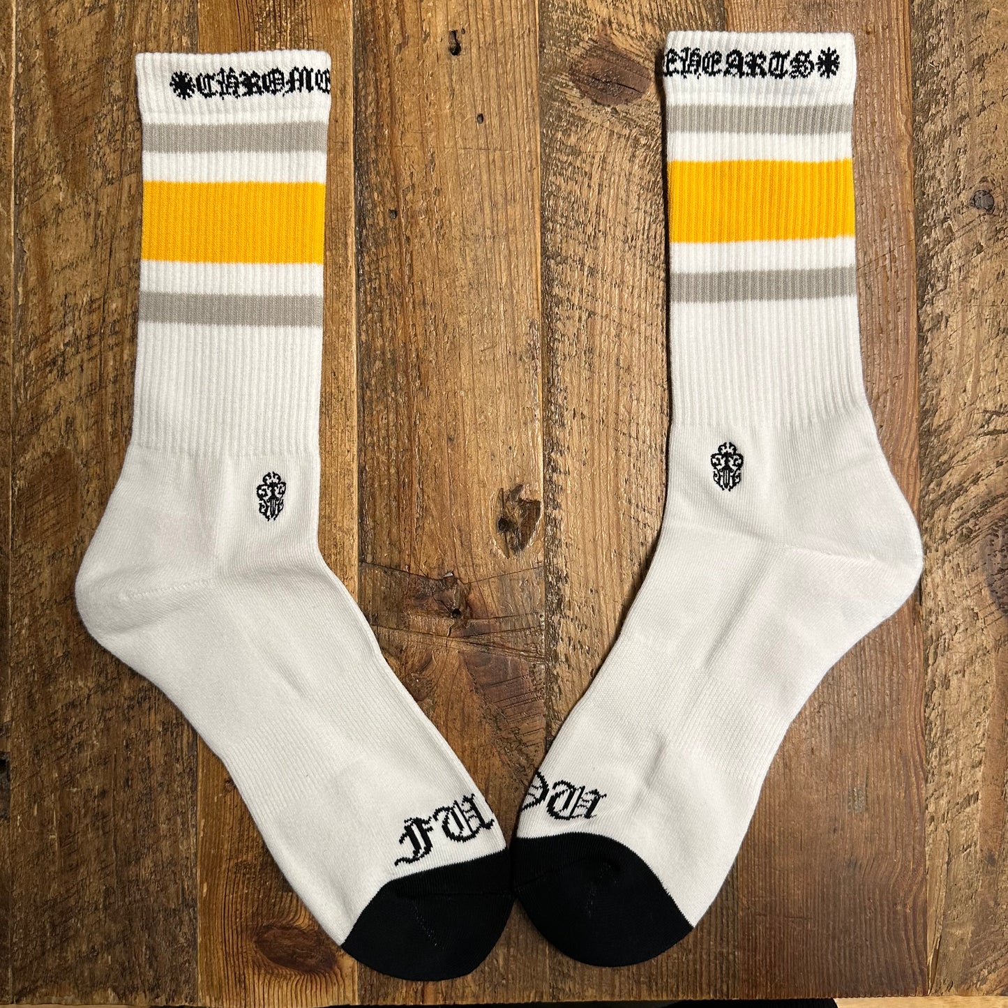 Chrome Hearts Yellow Grey Stripe White Socks DS