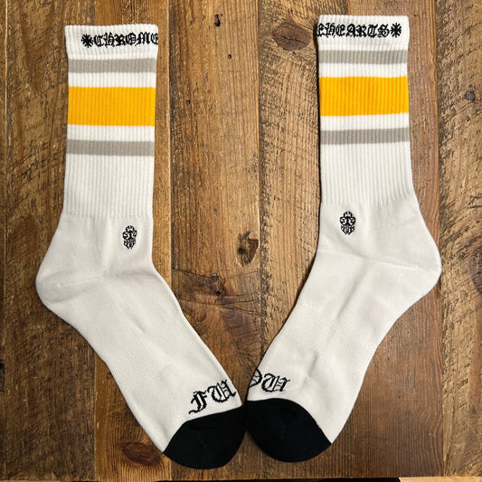 Chrome Hearts Yellow Grey Stripe White Socks DS