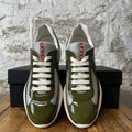 Prada Americas Cup Olive Patent Grey White Sneaker Sz 9