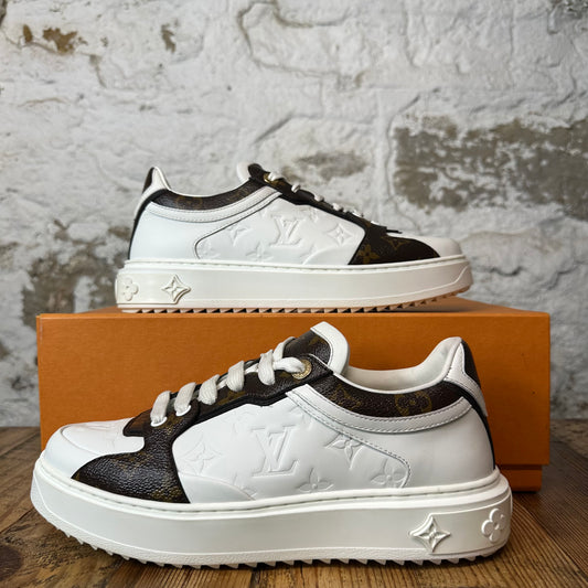 Louis Vuitton Brown Patent White Monogram Time Out Sneaker Sz 7 (40)