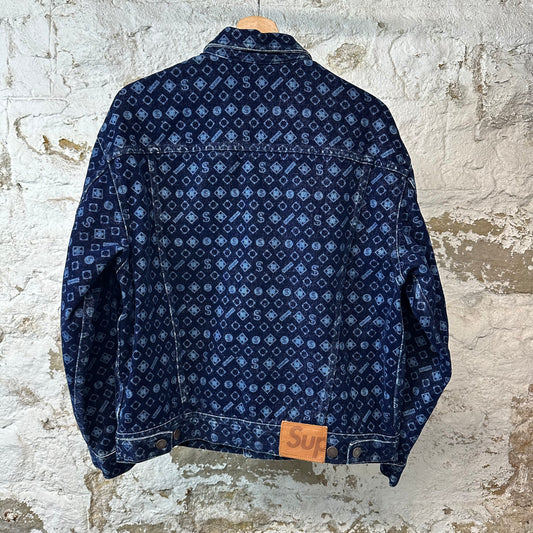 Supreme Flocked Denim Trucker Jacket Blue Sz S