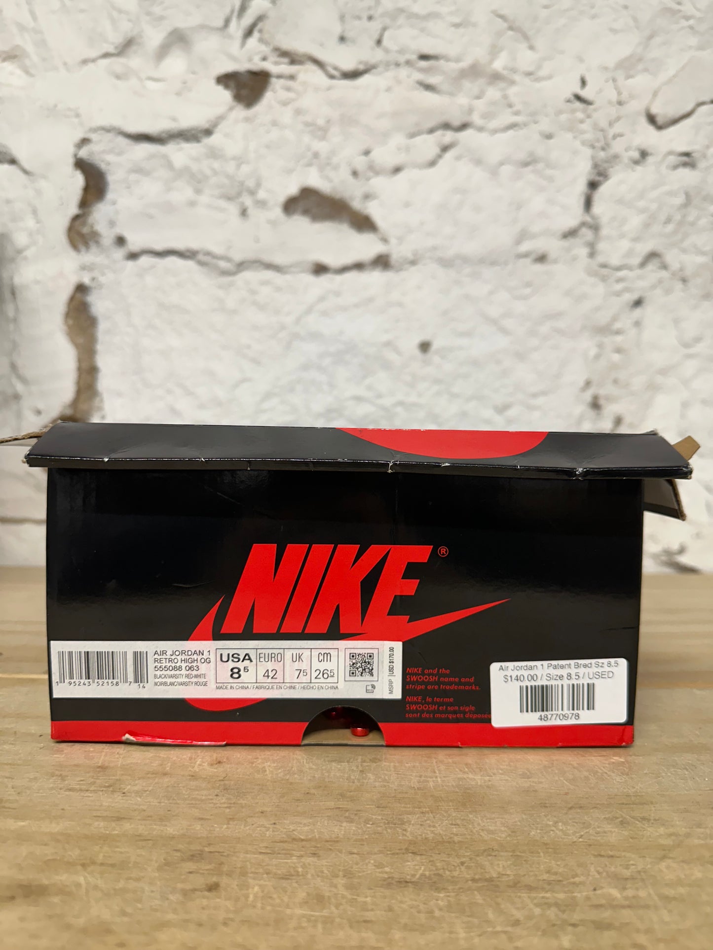 Air Jordan 1 High Patent Bred Sz 8.5