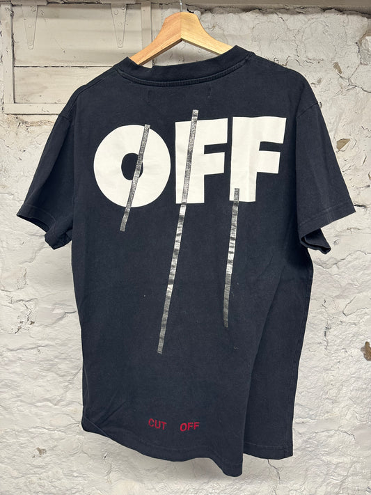 Off White Cut Off Black White T-Shirt Sz S