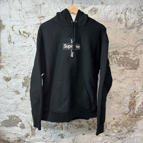 Supreme Black Cross Box Logo Hoodie Sz L