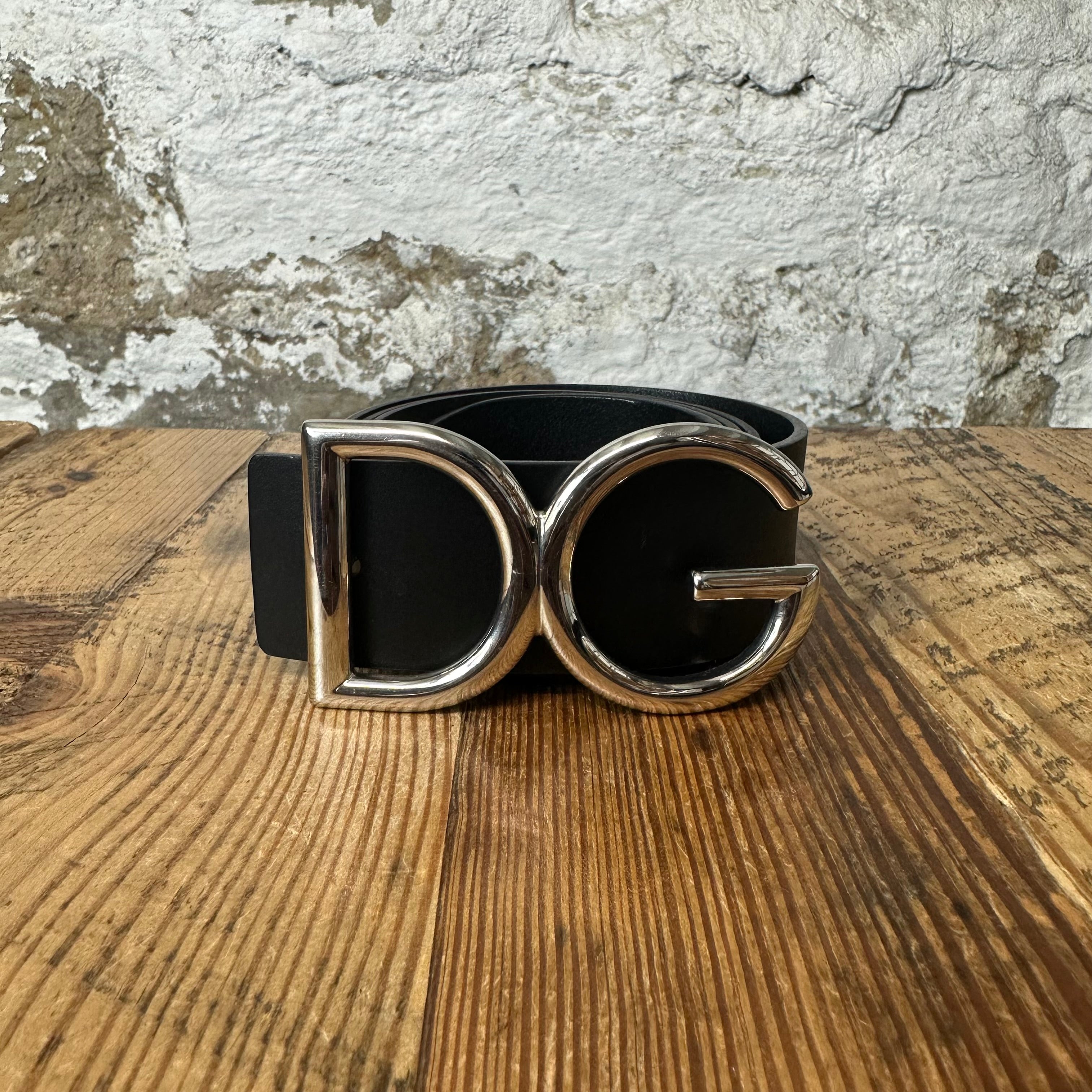 Dolce Gabbana SIlver DG Black Belt Sz (90/36) W/ Box