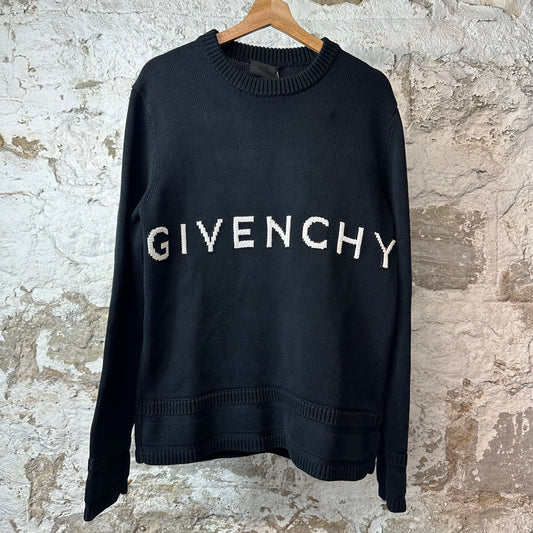 Givenchy White Spellout Black Knit Crewneck Sz L