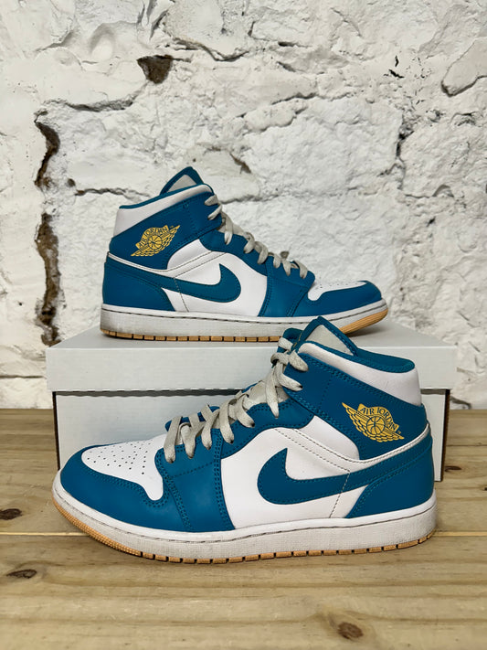 Air Jordan 1 Mid Teal Blue White Sz 10