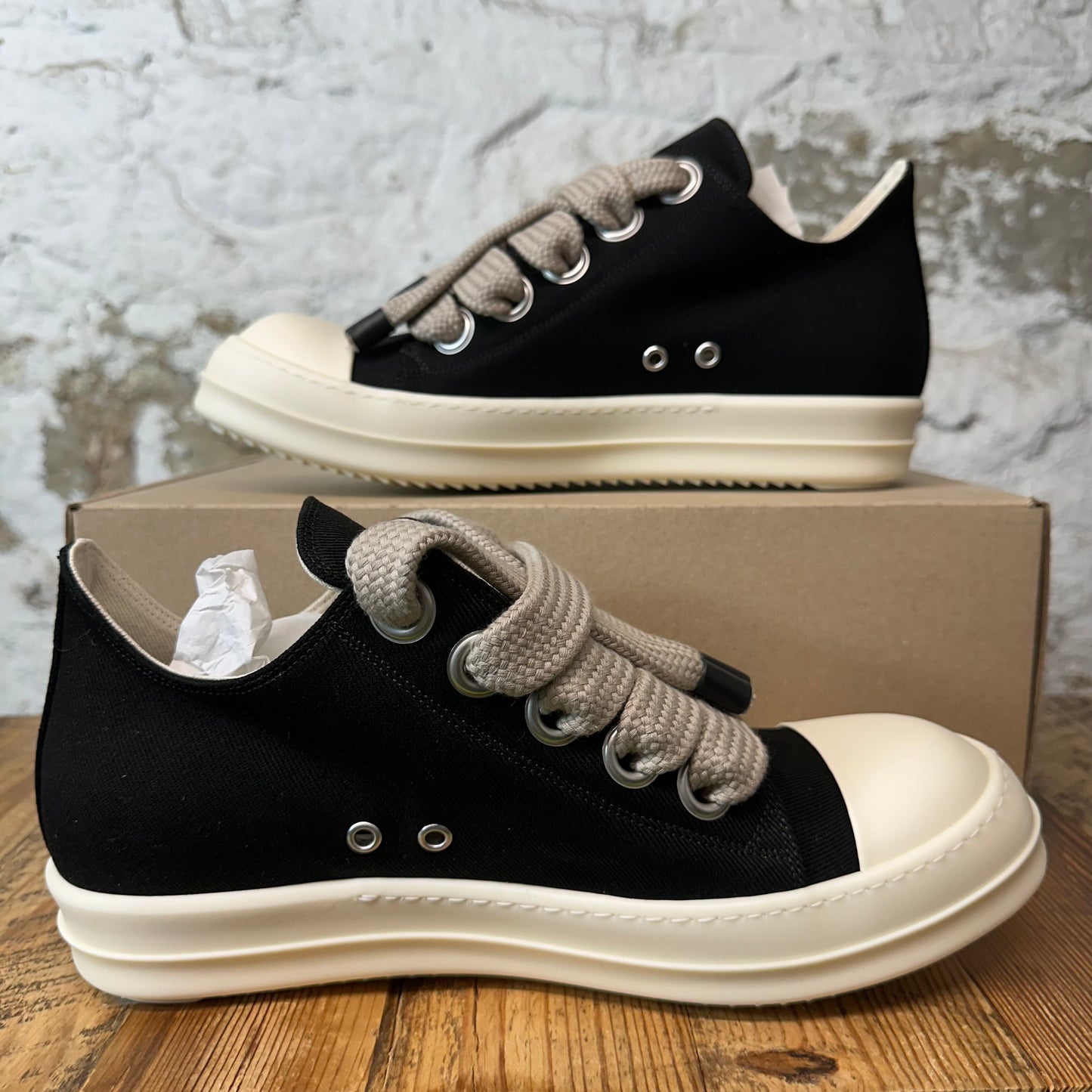 Rick Owens Jumbo Lace Black Canvas Milk Sneaker DS