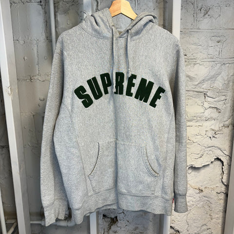 Supreme Green Felt Spellout Grey Hoodie Sz L