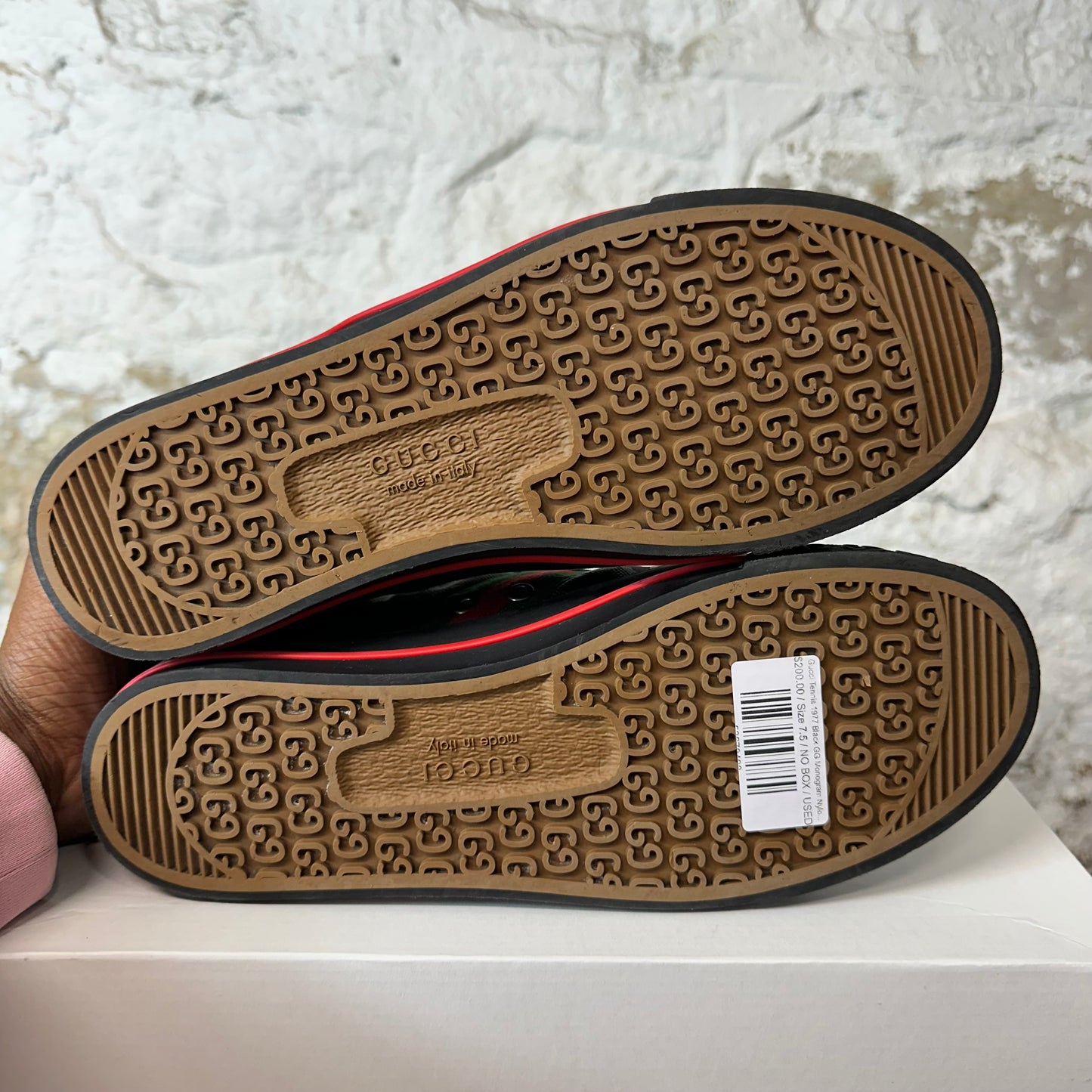 Gucci Tennis 1977 Black GG Monogram Nylon Sneaker Sz 7.5