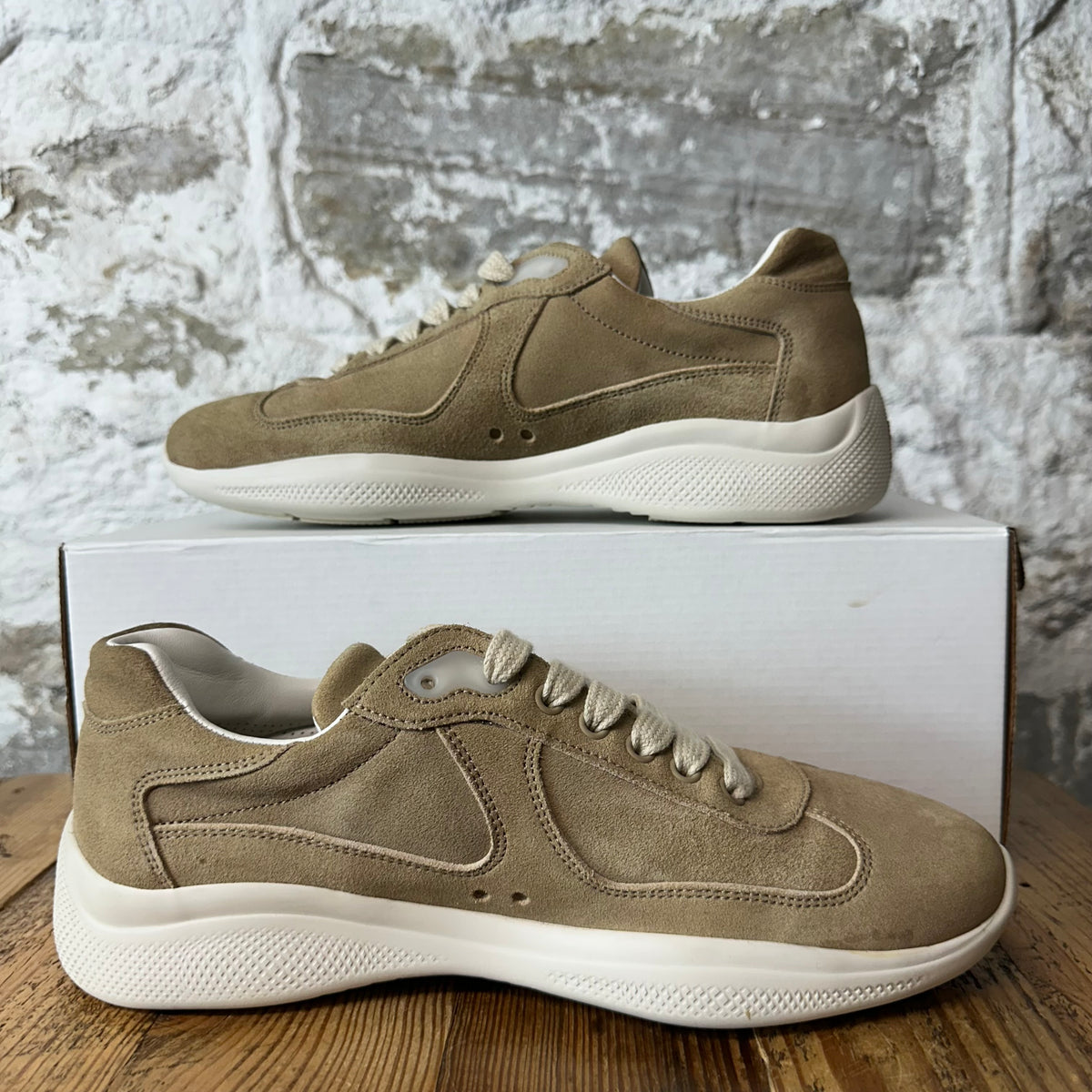 Prada Americas Cup Beige Suede Sneaker Sz 7