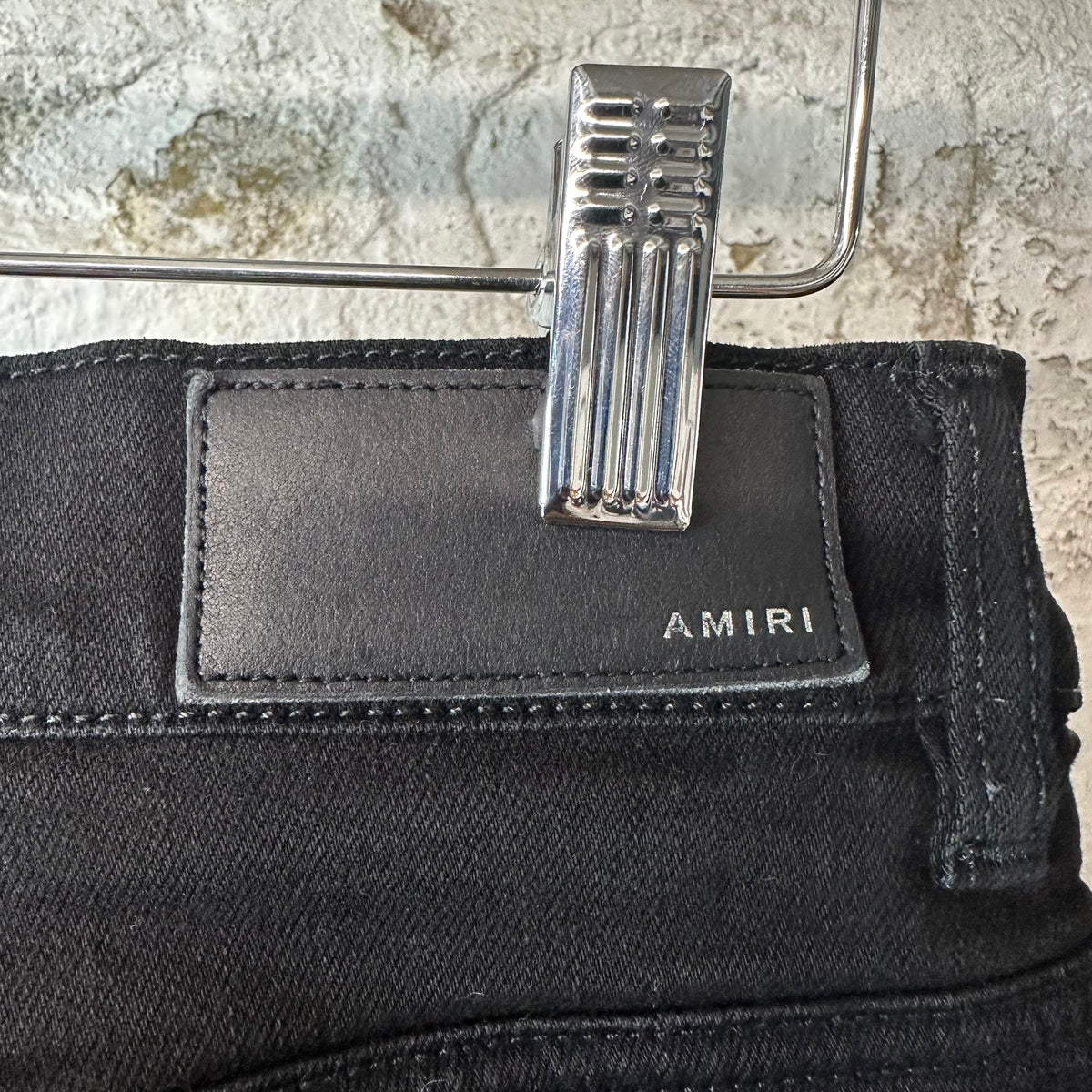 Amiri MX1 Black Leather Black Denim Jeans Sz 30
