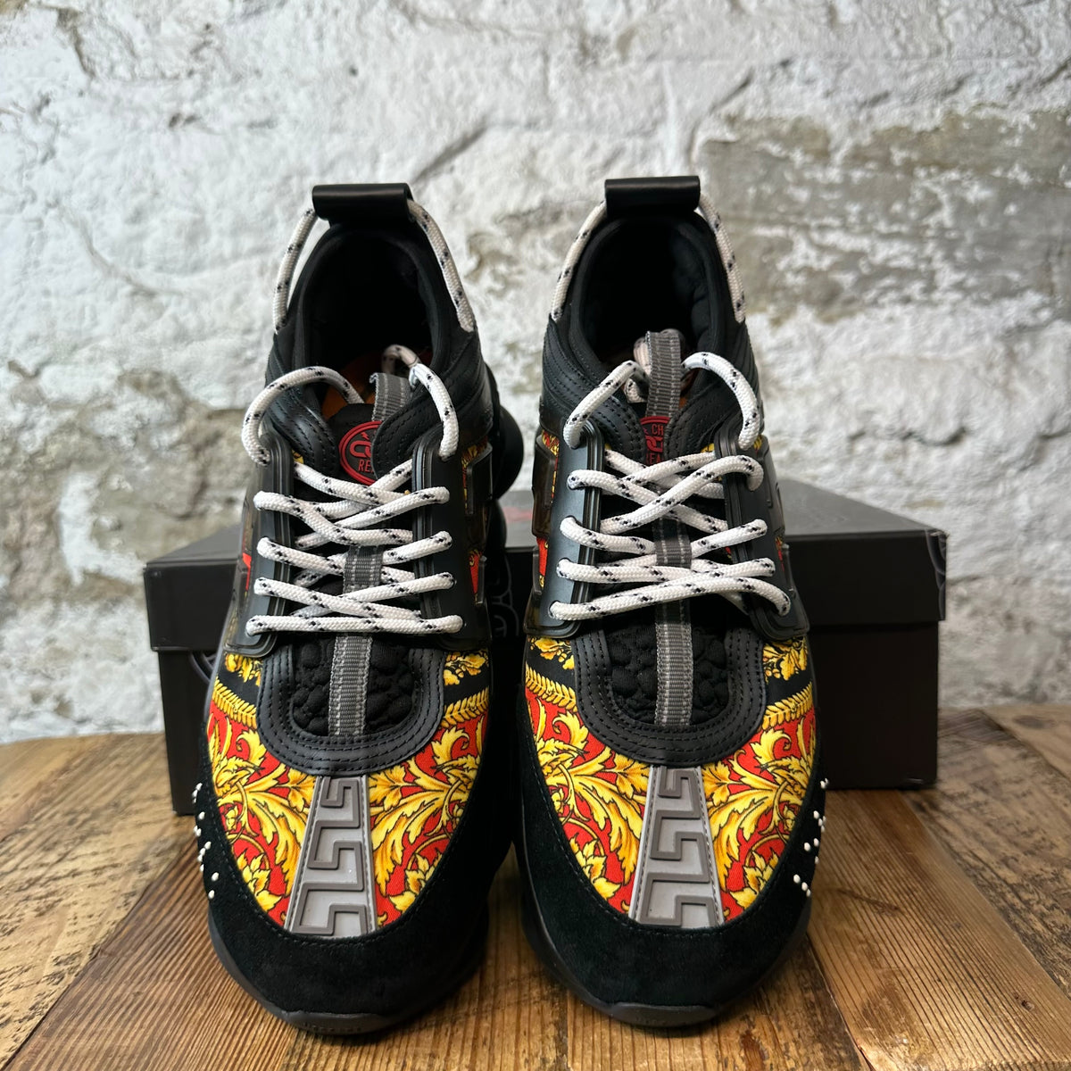 Versace Chain Reaction Barocco Print Black Sneaker Sz 8 (41)